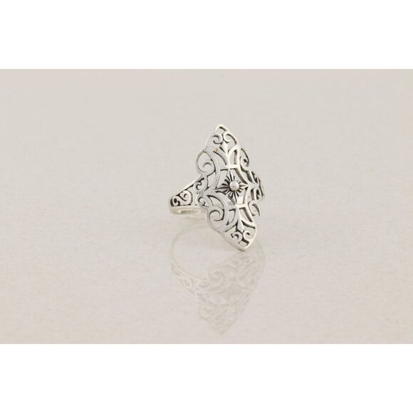 Sterling Silver Filigree Ring Navette Ring Size 8 - Picture 5 of 7